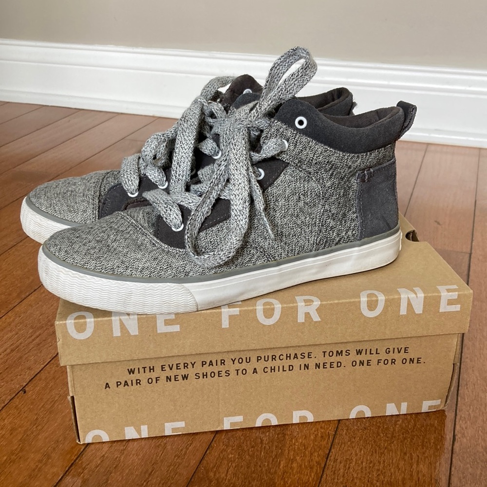 Tom’s Camila High Heather Grey Suede Textile Hightop Shoe - 8